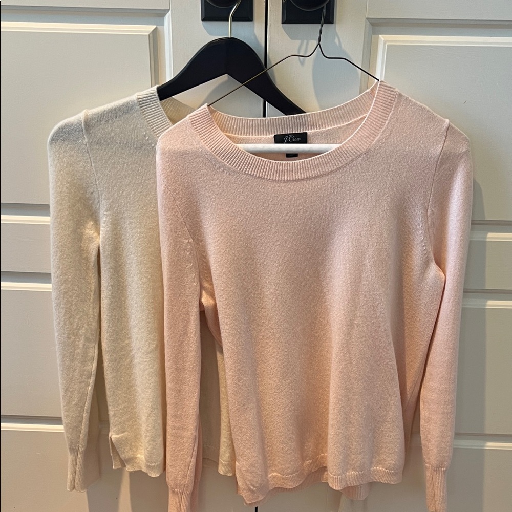 J. Crew Pink and Cream Crew Neck Cashmere Sweaters